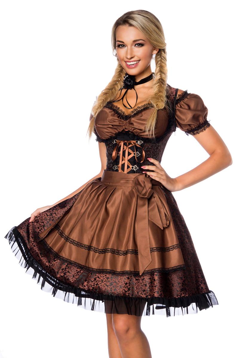 Premium Dirndl mit Bluse - braun/schwarz