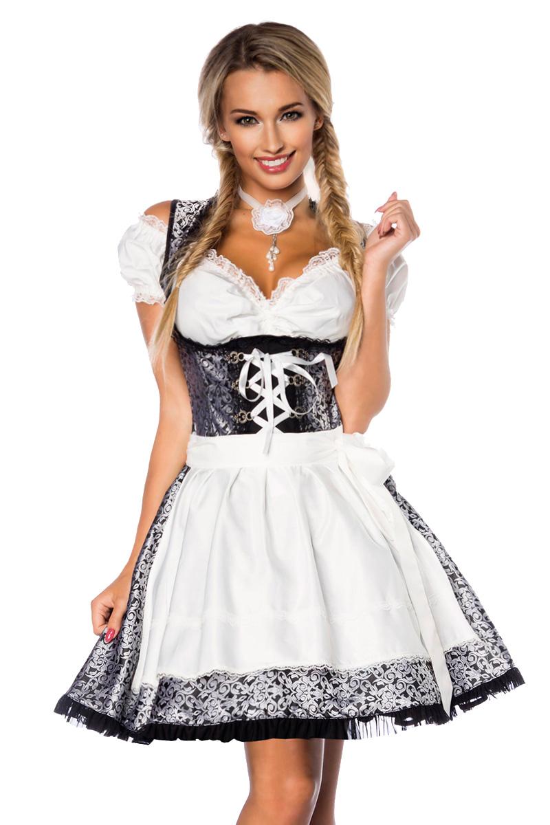 Premium Dirndl mit Bluse - silber/weiss/schwarz