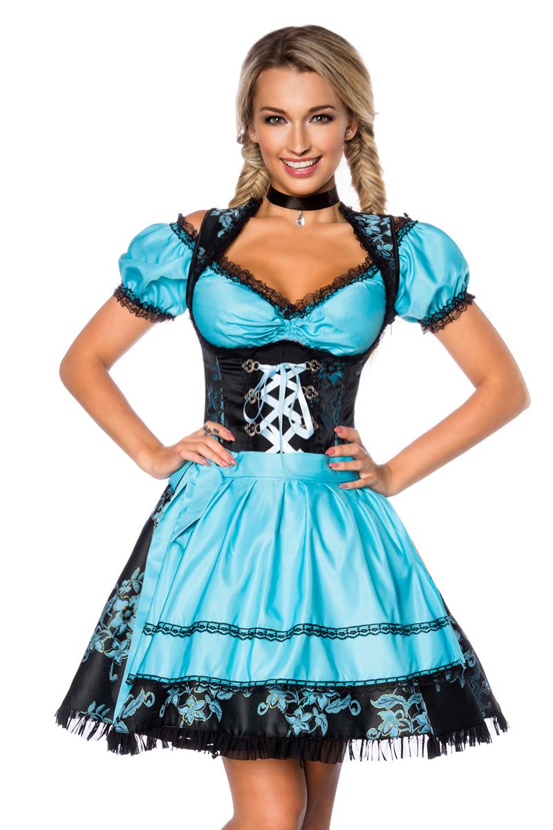 Premium Dirndl mit Bluse - blau/schwarz