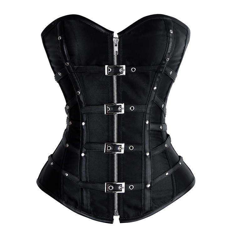 Leather and Satin Buckle-up Zipper Corset