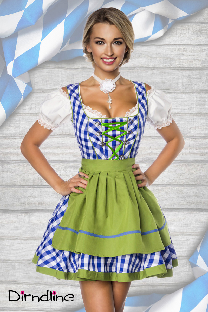 Traditionelles Minidirndl in blau/grün/weiss