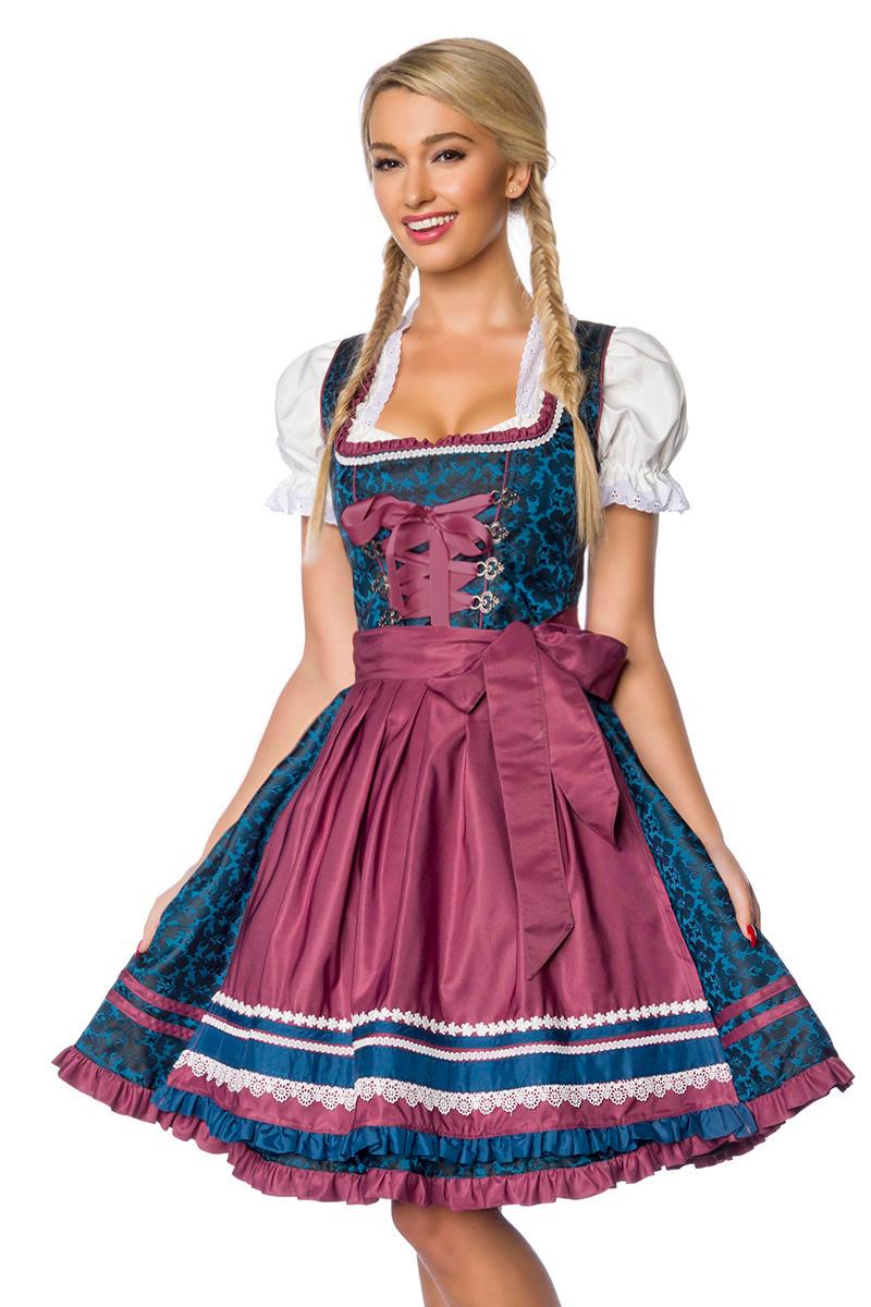 Premium Dirndl - blau/dunkelrot