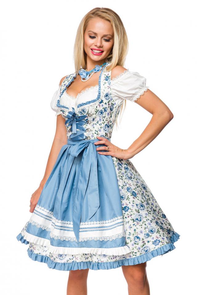 Romantisches Blümchen-Dirndl - weiss/blau