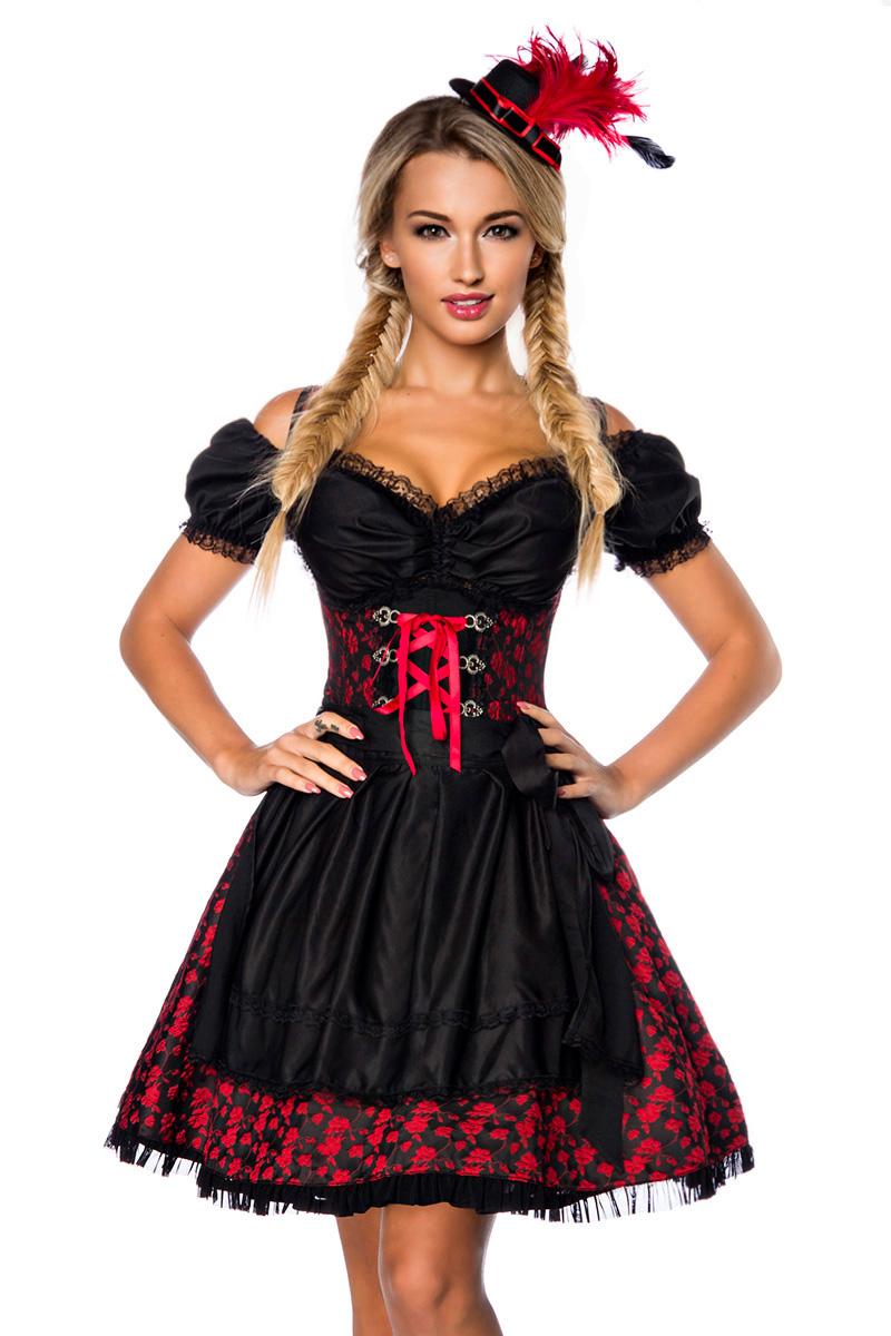 Premium Dirndl mit Bluse - schwarz/rot