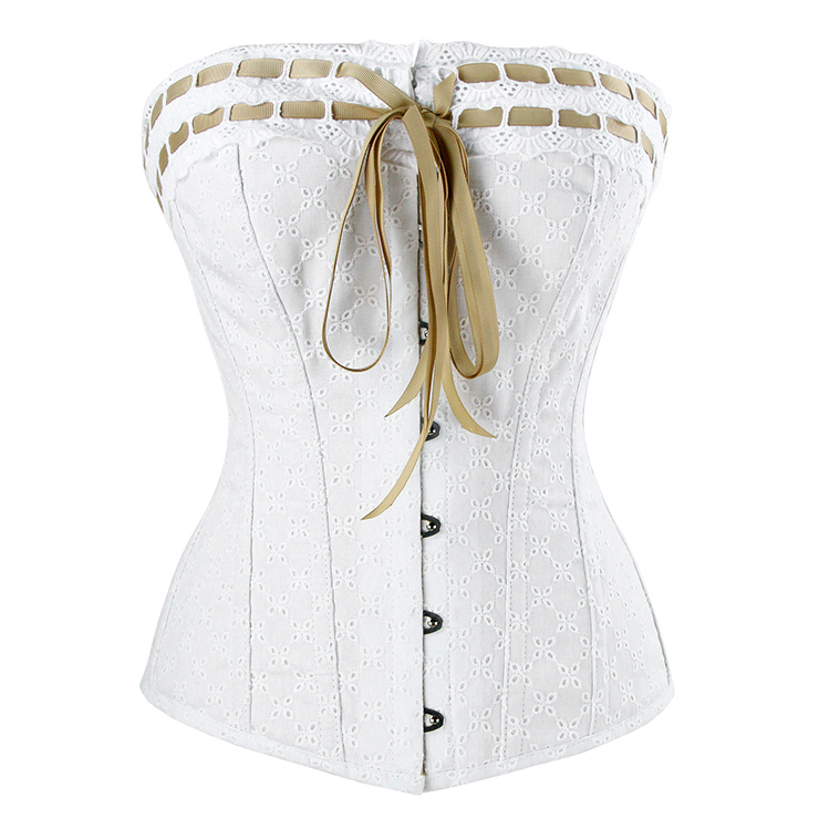 Charming White Steel Boned Overbust Corset