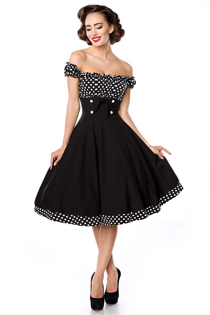 schulterfreies Swing-Kleid schwarz/ weiss