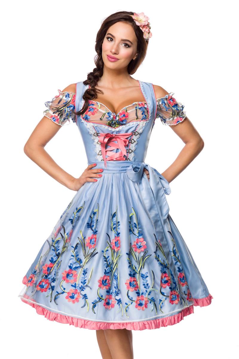 Romantisches Dirndl inkl. Spitzenbluse -blau/rosa/weiss