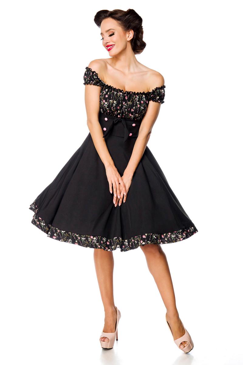 schulterfreies Swing-Kleid schwarz/ rosa