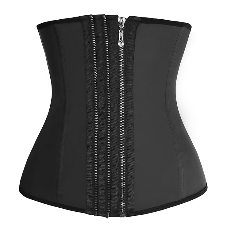 New Fashion Black Latex Steel Boned Adjustable Zipper Closure Corset